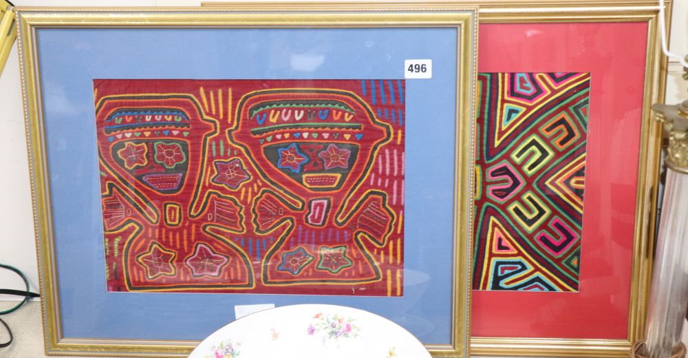 Two framed South American fabric remnants